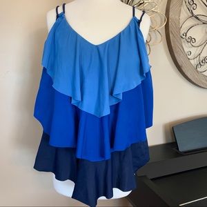 JACLYN SMITH Size 20W Blue Tiered Tankini Swimsuit Top